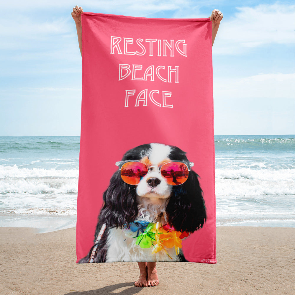 Beach Towel with a Cavalier Design - Pink