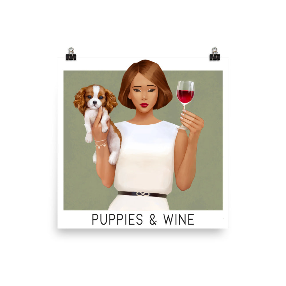 Puppies & Wine Poster
